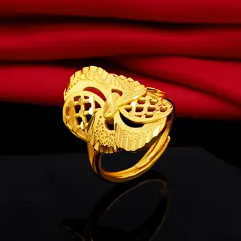 HOYON altın takı 24 k Renk orijinal Yüzük Büyük Çiçek Bayanlar Yüzük Açılış Ayarlanabilir 24 Renk K Altın Takı kadınlar için düğün