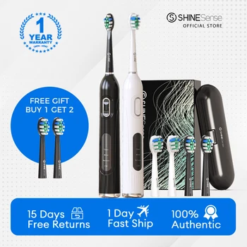 ShineSense STB800S Elektrikli Diş Fırçası ile USB Şarj Edilebilir IPX7 Su Geçirmez 3 Modları 21 Dişliler 6 Fırça Kafaları Diş Beyazlatma için