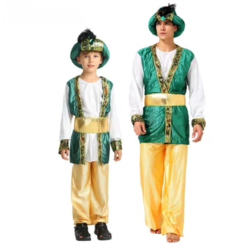 2023 Yeni Cadılar Bayramı Kostümleri Kadınlar için Parti Kostüm Müslüman Dubai Şeyh Ebeveyn-çocuk Arap Yeşil Prens Cosplay Kostümleri