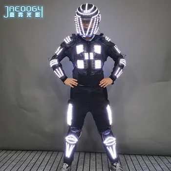 LED Tron Kostüm Erkekler Parti Rave Kıyafet Cadılar Bayramı Robot Savaşçı Cosplay Zırh Dans Elbise Parti Sirk Elbise Giymek Kask 2023