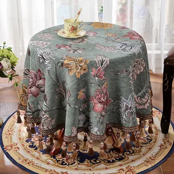 Yüksek Dereceli Çiçek Yuvarlak Masa Örtüsü Oturma Odası Yemek Ev Kumaş Taze Retro Lüks Püsküller yemek masası Masa Örtüsü Amerikan