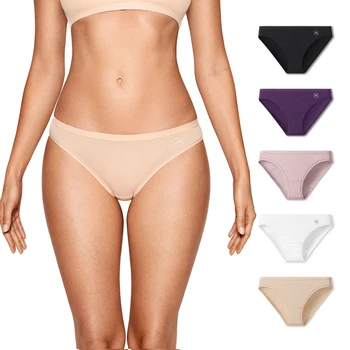Kadın pamuk iç çamaşırı Bikini orta Rise konfor Stretchy Tagless bayanlar külot 5 paket