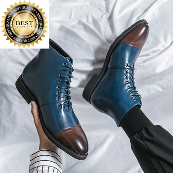 erkek botları İtalyan yüksek kaliteli kısa deri klasik patchwork renk düz tabanlı moda rahat ayakkabılar erkekler botas
