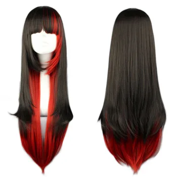 Moda peruk uzun düz Cosplay Peruk kadın kostüm partisi siyah kırmızı Ombre ısıya dayanıklı sentetik saç
