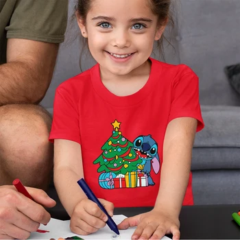 Kırmızı Sıcak Satış Disney Çocuk T-Shirt Dikiş Baskı Noel Serisi Grafik Rahat Tarzı Açık Çocuk T Shirt Dropship Tüm maç