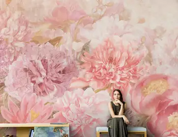 papel de parede Özel 3d Duvar Kağıdı Duvar Modern İskandinav El-boyalı Çiçek duvar kağıdı Amerikan Pembe Çiçek Kanepe Arka Plan Duvar