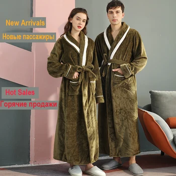 Yeni Çiftlerin Pijama Sonbahar / Kış Entegre Artı Boyutu Flanel Bornoz Kalınlaşmış Uzun Bornoz Ev Giysileri Erkekler Ve Kadınlar İçin
