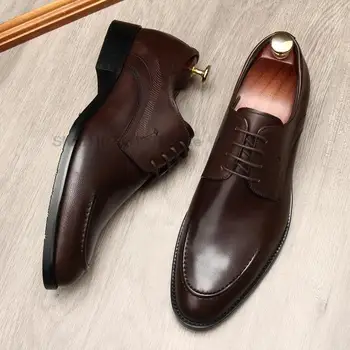 Erkekler Oxford Ayakkabı Lüks Hakiki Deri El Yapımı Siyah Kahve Grace Lace Up Yuvarlak Kafa Düğün Ofis Resmi Elbise erkek ayakkabısı