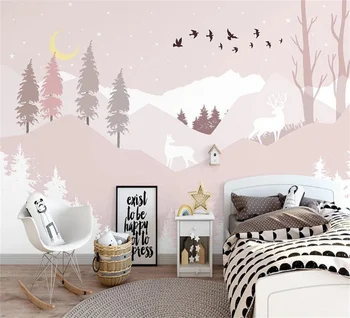 Özelleştirilmiş modern İskandinav el-boyalı orman geyik dağ tepe çocuk odası iç arka plan duvar 3d duvar kağıdı обои