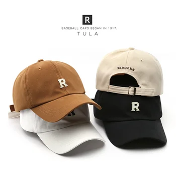 Mektup R İşlemeli beyzbol şapkası Pamuk Baba Şapka Strapback Şapka Açık güneş şapkası Unisex Klasik Siperliği