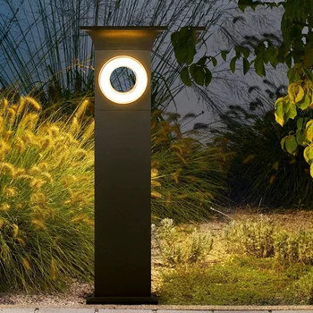 Su geçirmez led güneş enerjili bahçe direği ışık Modern Alüminyum sütun ışığı Açık Villa Güneş Peyzaj çim lambaları Direkleri Lamba