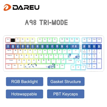 DAREU A98 Sıraltı Mavi Üç modlu Mekanik Klavye PC Oyun 98 Tuşları Çalışırken Değiştirilebilir Conta RGB Makro Seti KB Oyun Aksesuarları