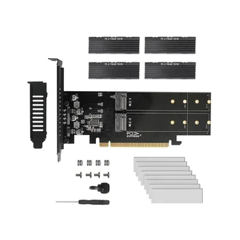 PCIe M2 Adaptör Kartı, PCIE X16 4 Port M2 NVME M Anahtar SSD Karta Ekle PCI Express Genişletme Kartı Soğutucu ile