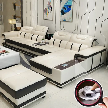 2021 ucuz oturma odası mobilya kanepeler sectionals L şekli deri kanepe seti özelleştirmek malzeme fonksiyonlu masa