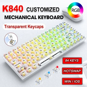 K840 Mekanik Klavyeler 84 Anahtar RGB Hotswap Özel Klavye Tip-C Kablolu 80% Oyun Şeffaf Klavyeler Gamer bilgisayar masaüstü