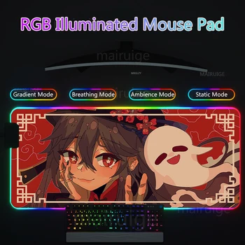 Genshin Darbe RGB Led fare Pedi Sevimli Hutao Arkadan Aydınlatmalı MausePad Klavye Masa Matı PalyMat Anime Ofis oyun aksesuarları PC Gamer