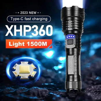 Süper parlak yüksek güç Led el fenerleri XHP360 şarj edilebilir Led kafa feneri güç bankası kendini savunma Torch fener çalışma ışığı
