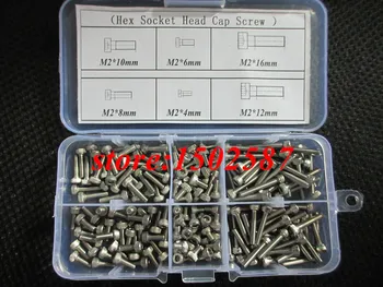 180 adet / grup M2 Kap Vida DIN912 altıgen başlı soket Kapağı Vida Aksesuarları Kitleri M2X4/6/8/10/12/16mm Cıvata A2-70 Paslanmaz Çelik SUS304
