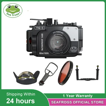 Seafrogs 60 M/195FT Sualtı kamera muhafazası Kiti İle Olympus TG-6 fiber optik alıcı / verici-optik bağlantı Noktası Dome Portu