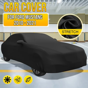 Ford Mustang 2010-2021 için Siyah Tam Araba Kapalı Kapak Streç Leke Kapalı Toz Geçirmez Dayanıklı UV Koruma
