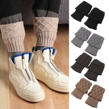 Moda Düğme Dalga Örme Manşetleri Çizme bacak ısıtıcısı Çorap Diz Yüksek Tığ Tayt