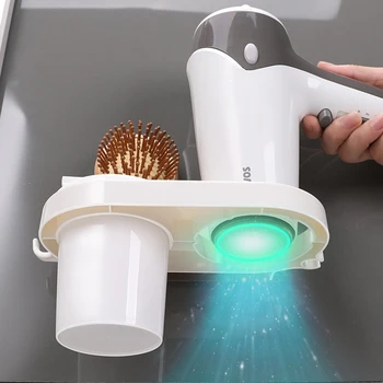 Yeni Saç Kurutma Makinesi Tutucu Duvara Monte Depolama Rafı Saç Fırçası Depolama Braketi Tuvalet Raf Depolama Rafları Banyo Aksesuarları