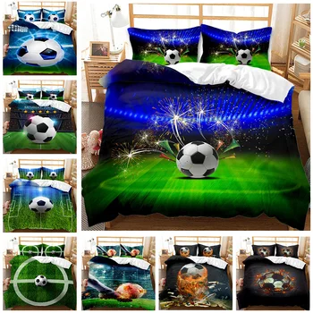 Futbol Yorgan yatak örtüsü seti Spor Mavi Alev 3D Baskılı Futbol Yorgan yatak örtüsü seti Çocuklar için Yumuşak Mikrofiber Kraliçe / Kral Boyutu