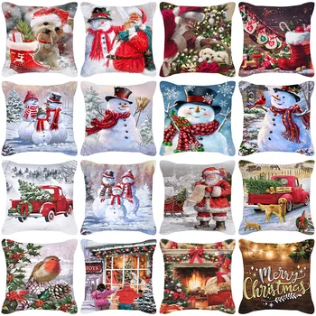 Merry Christmas Yastık Kapakları 45x45 cm Kardan Adam Noel Ağacı Santa Geyik Baskılı Yastık Örtüsü Ev Dekor Yastık Kanepe için