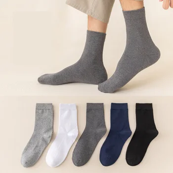 Çorap Erkekler Orta Tüp Iş Rahat Çorap Deodorant Ter Emici Nefes Pamuk Çorap Erkek Orta Tüp Düz Renk Çorap
