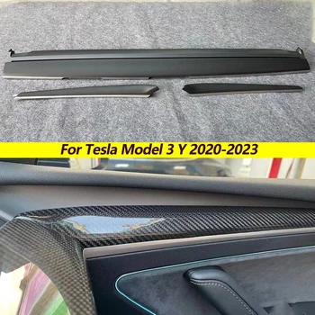 3 Adet Gerçek Karbon Fiber İç Tesla Modeli 3 Y Merkezi Konsol Pano / kapı pervazı Şerit Ön 2020 2021 2022 2023