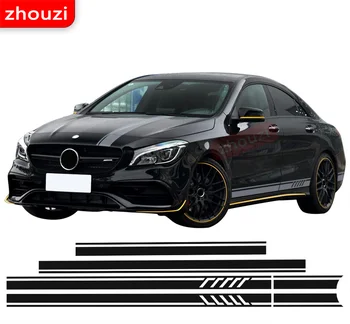 Sürümü 1 Stil Üst Çatı Kaput Yan Çizgili süslü çıkartmalar Mercedes Benz için W117 C117 X117 CLA45 AMG Siyah / Beyaz / 5D Karbon