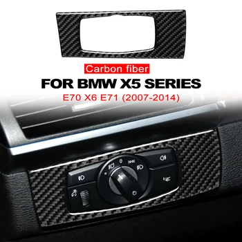 Araba Far Anahtarı Trim Karbon Fiber Sticker Çıkartma BMW X5 E70 X6 E71 2007-2014 İç Aksesuarları