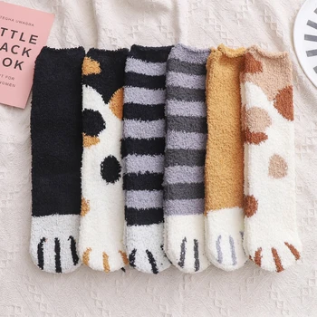 Moda Bayan Kediler Paw Şerit 3d Çorap Kawaii Eğlenceli Kalın Kızlar Karikatür Hayvan Parmak Çorap Çorap Ayak Zebra / Kaplan / Kedi Ayak Sox