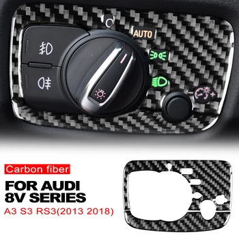 Araba Far Anahtarı Trim Çerçeve Audi A3 S3 RS3 8V 2013 2014 2015 2016 2017 2018 Gerçek Karbon Fiber Aksesuarları Styling c