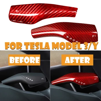 GİE.ÜST Kırmızı Kuru Gerçek Karbon Fiber Parlak Vites Silecek Kolu Ekle Dekor Kapak Koruyun Trim Tesla Modeli 3 Y 2017-2022