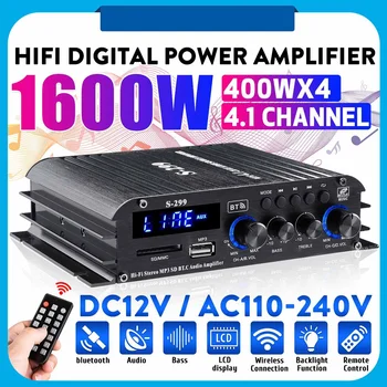 4 * 400W 4.1 CH Dijital HIFI bluetooth güç amplifikatörü Araba / Ev Sineması Güç Ses Amplificador Hoparlör Bas Kontrol USB / SD AUX