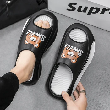 Karikatür Küçük Ayı Tasarım Erkekler Platformu Slaytlar Terlik Kalın Alt 2023 Moda Kaymaz Ayakkabı Yeni Çiftler Kadın Sandalet