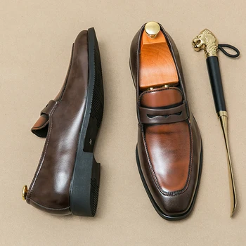 Erkek hakiki deri ayakkabı Ofis Resmi Günler erkek resmi ayakkabı erkek Ziyafet Ayakkabı erkek Loafer'lar Büyük Boy:38-48 Moda