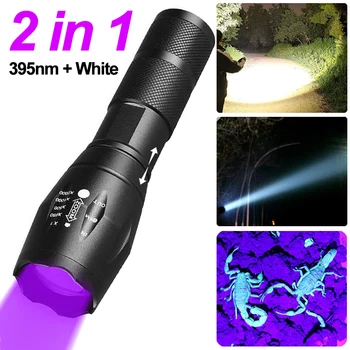 2 İn 1 UV el feneri mor beyaz çift ışık zumlanabilir Torch Pet idrar lekeleri dedektörü akrep avcılık ultraviyole el feneri