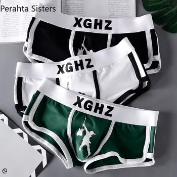 3 Adet / grup Boxer Külot Erkekler İçin pamuk iç Çamaşırı Moda Kore Baskı Külot Şort U Dışbükey Tasarım Erkek Külot Rahat