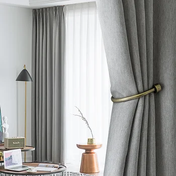 Iskandinav Minimalist Tarzı Perdeler Oturma Yemek Odası Yatak Odası için Düz Renk Dikiş Kalınlaşma Renkli Pamuk ve Keten