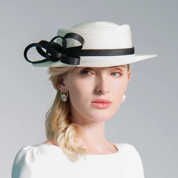 X4165 Bayan Yaz güneş şapkası Yeni Kraliyet Ascot Şapka Düz Üst Kızlar İngiliz Güneş Koruyucu Kap Fascinator Tuhafiye Kadın panama şapkası