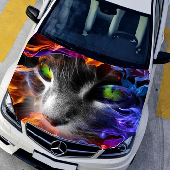DIY Araba styling HD mürekkep püskürtmeli Alevler İçinde Terör Hayalet Kedi Kaput çıkartmalar Su Geçirmez kaput koruyucu film Hayvan çıkartmaları 135 * 150cm