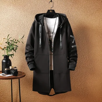 Erkek Ceket Erkekler 5XL Baskı Kapşonlu Uzun Ceket Siyah 2023 Hip Hop Streetwear erkek Ceketler Dış Giyim