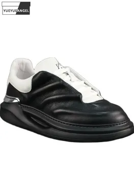 Hakiki Deri beyaz ayakkabı Erkekler Yüksek Sokak Lace Up Platformu rahat ayakkabılar Zapatillas Hombre 38-43 Nefes Hip Hop Ayakkabı