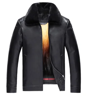 Erkek Vizon Kürk Kuzu Derisi Ceket Çıkarılabilir Astar Koyun Derisi Giyim Kısa Siyah Deri Palto Tj17