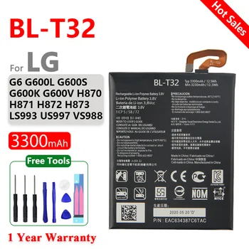 Orijinal BL - T32 3300mAh Mobil Pil İçin LG G6 G600 H872 VS988 LS993 US997 BL T32 Lityum Polimer Mobil Piller + Ücretsiz Araçlar