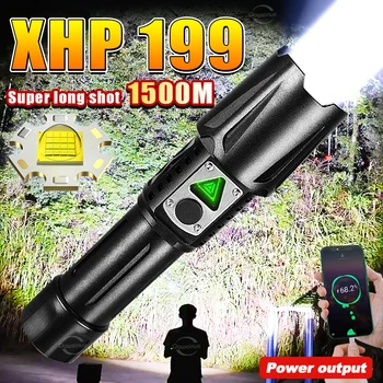 Yüksek Lümen En Güçlü XHP199 LED el feneri USB şarj edilebilir Meşale 1500 Metre Yüksek Güç XHP360 El Feneri Taktik Fener