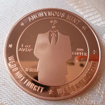 1 OZ Internet tema anonim bitcoin gümüş altın kaplama pirinç 40mm hatıra dekorasyon sikke
