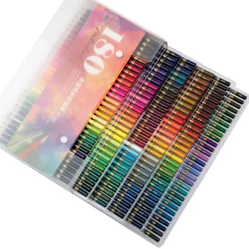 180 Suluboya kalem seti 2B Renkli Renkli Kalem Çocuk için Profesyonel Ahşap Boyama Çizim Kırtasiye Gökkuşağı Boya Kalemi Malzemeleri
